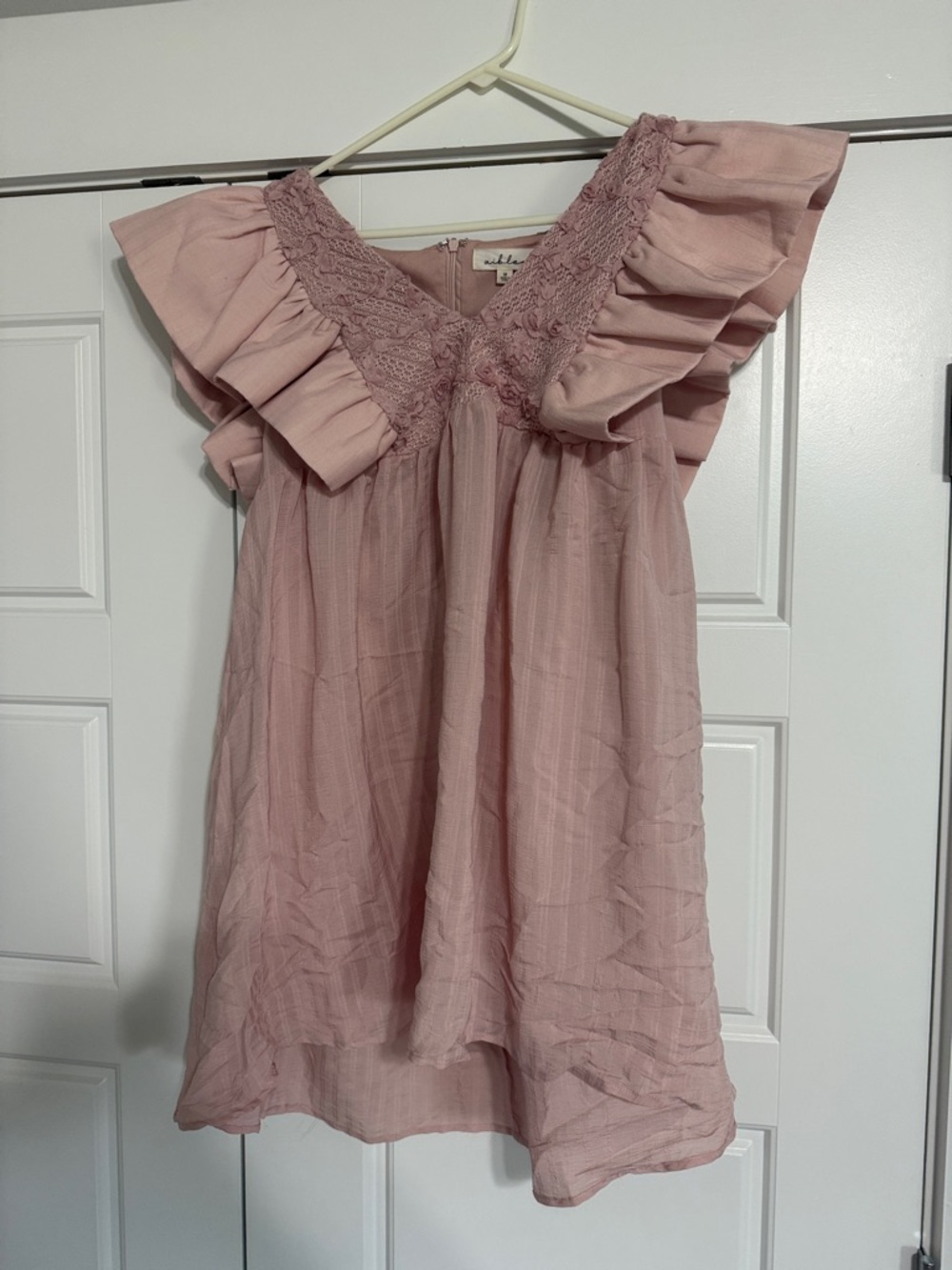 Soft Pink Ruffle Sleeve Dress